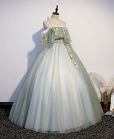Green Tulle Lace Long Prom Dress Sweetheart Neckline Floor Length Gown